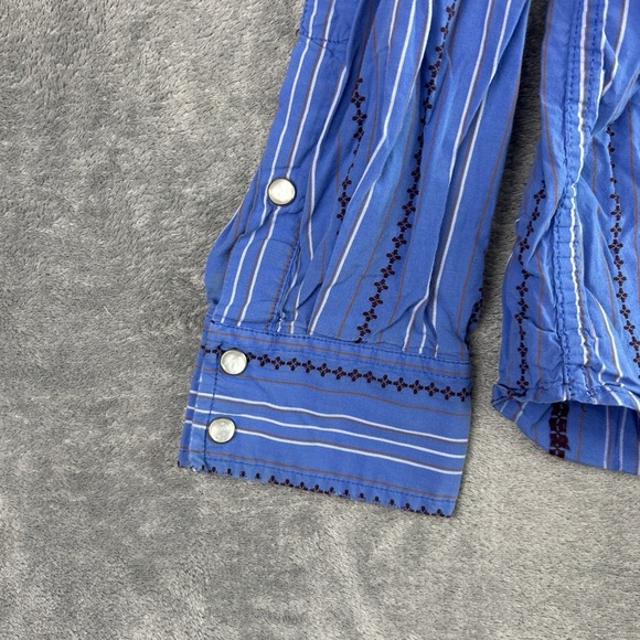 Fossil Vintage Fit Shirt XL Western Blue Brown Button Up Long Sleeve Pearl Snaps - Picture 5 of 11